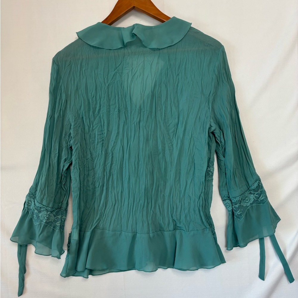 Jaipur Teal Ruffled Lace-Trim Blouse - Picture 2 of 6